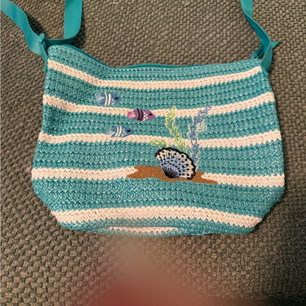 Striped Teal and White Women's Bag